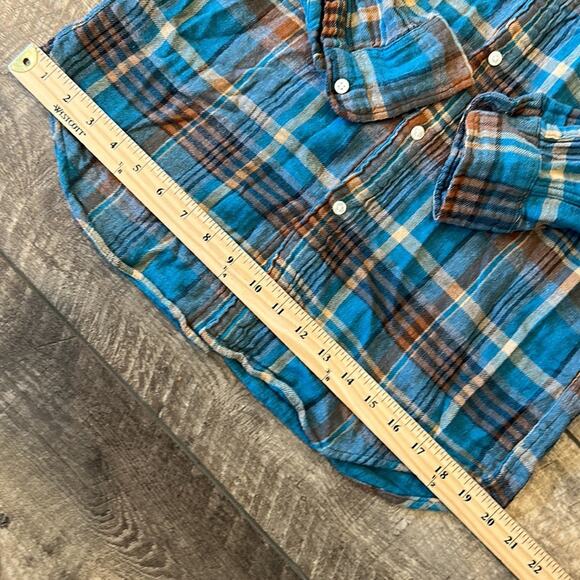 J. Crew Men's Slim Teal Brown Plaid Button Down Shirt Size M - Picture 3 of 6